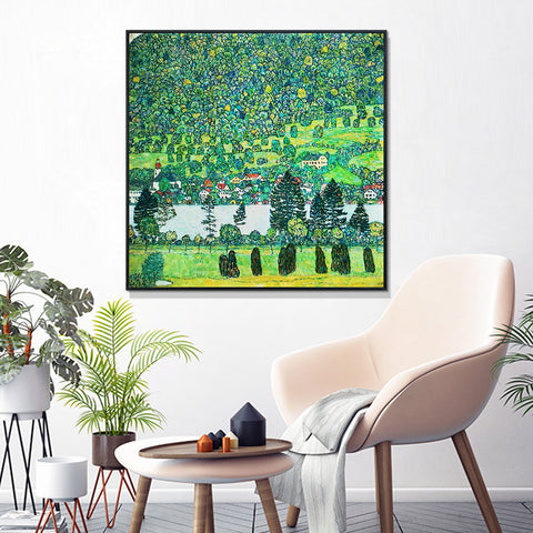 INVIN ART Framed Canvas Giclee Print Art Slope in a Forest on Atterse-Lake by Gustav Klimt Wall Art Living Room Home Office Decorations