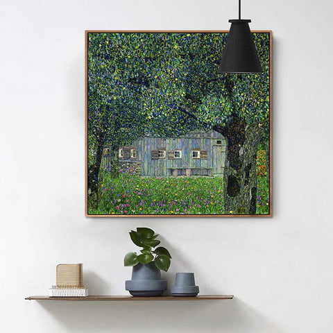 INVIN ART Framed Canvas Giclee Print Art Farm House by Gustav Klimt Wall Art Living Room Home Office Decorations