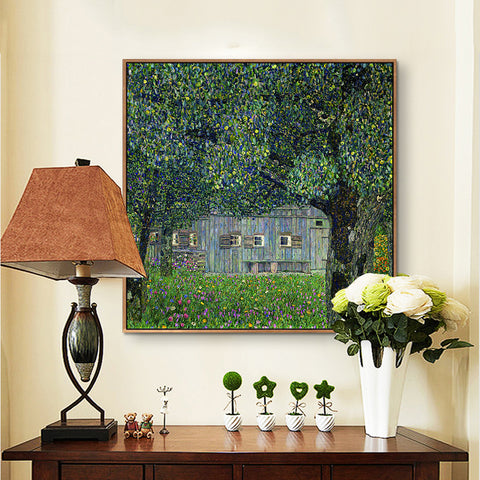 INVIN ART Framed Canvas Giclee Print Art Farm House by Gustav Klimt Wall Art Living Room Home Office Decorations