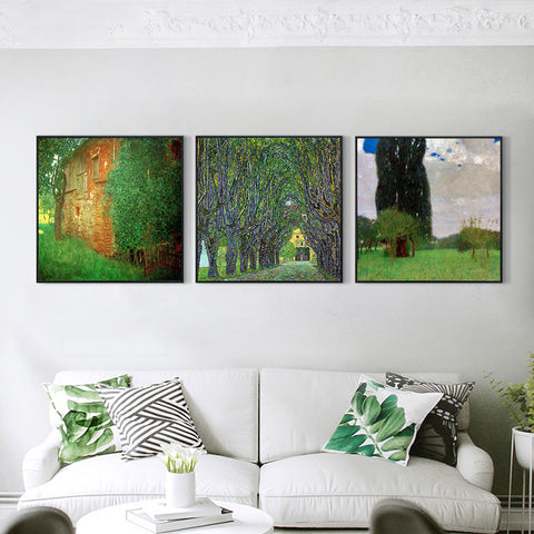 INVIN ART Combo Painting 3 Pieces Framed Canvas Giclee Print Art Series#7 by Gustav Klimt Wall Art Living Room Home Office Decorations