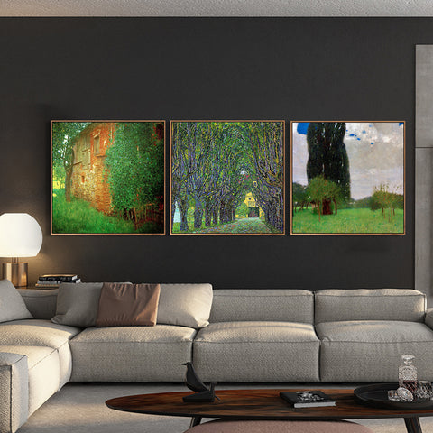 INVIN ART Combo Painting 3 Pieces Framed Canvas Giclee Print Art Series#7 by Gustav Klimt Wall Art Living Room Home Office Decorations