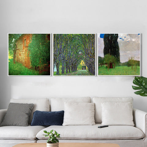 INVIN ART Combo Painting 3 Pieces Framed Canvas Giclee Print Art Series#7 by Gustav Klimt Wall Art Living Room Home Office Decorations
