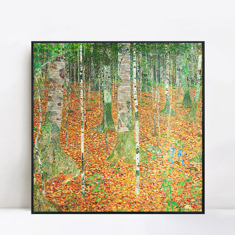 INVIN ART Framed Canvas Giclee Print Art The Birch Wood,1903 by Gustav Klimt Wall Art Living Room Home Office Decorations
