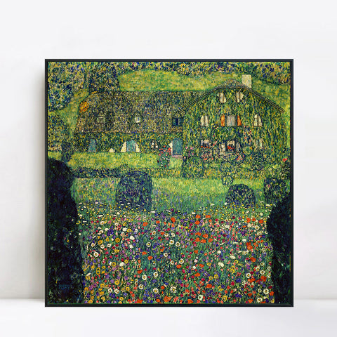INVIN ART Framed Canvas Giclee Print Art Country House on Attersee Lake by Gustav Klimt Wall Art Living Room Home Office Decorations