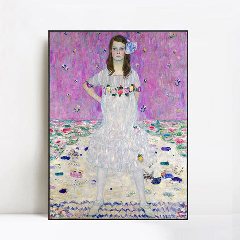 INVIN ART Framed Canvas Giclee Print Art Girl In White by Gustav Klimt Wall Art Living Room Home Office Decorations