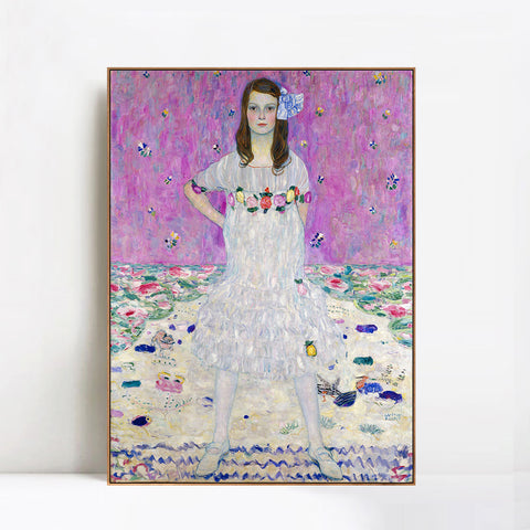 INVIN ART Framed Canvas Giclee Print Art Girl In White by Gustav Klimt Wall Art Living Room Home Office Decorations