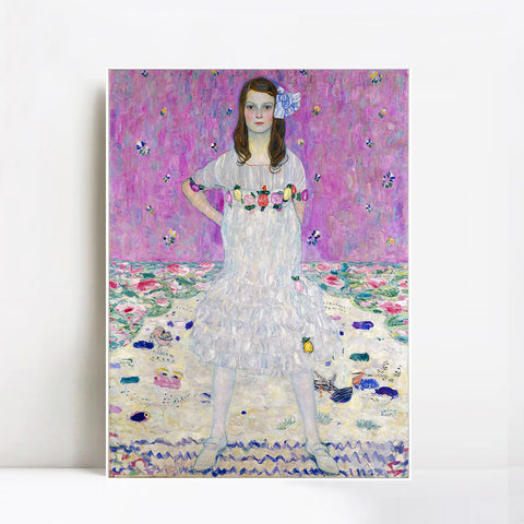 INVIN ART Framed Canvas Giclee Print Art Girl In White by Gustav Klimt Wall Art Living Room Home Office Decorations