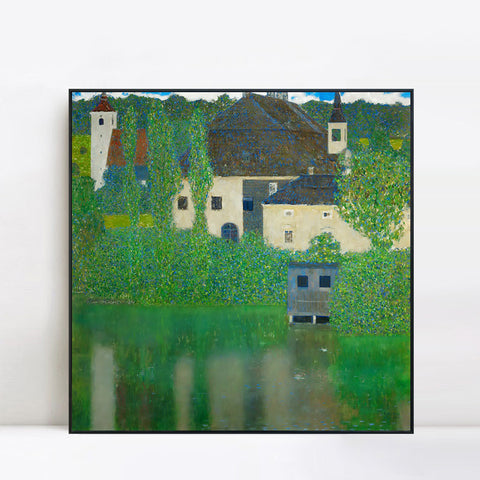 INVIN ART Framed Canvas Giclee Print Art Water Castle by Gustav Klimt Wall Art Living Room Home Office Decorations