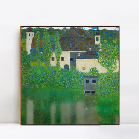 INVIN ART Framed Canvas Giclee Print Art Water Castle by Gustav Klimt Wall Art Living Room Home Office Decorations