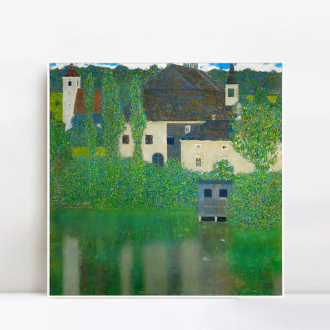 INVIN ART Framed Canvas Giclee Print Art Water Castle by Gustav Klimt Wall Art Living Room Home Office Decorations