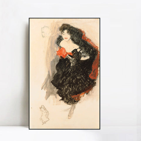 INVIN ART Framed Canvas Giclee Print Art Girl in black dress by Gustav Klimt Wall Art Living Room Home Office Decorations
