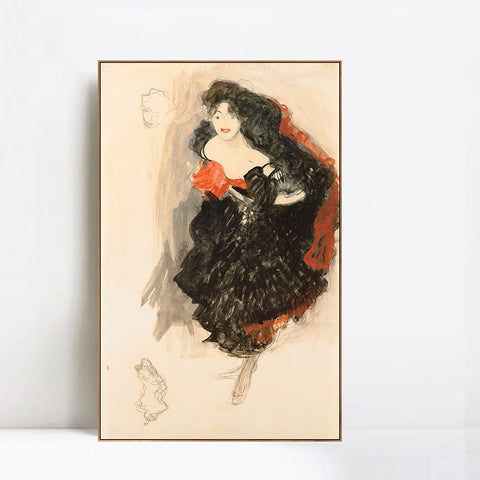 INVIN ART Framed Canvas Giclee Print Art Girl in black dress by Gustav Klimt Wall Art Living Room Home Office Decorations