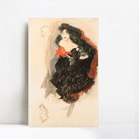 INVIN ART Framed Canvas Giclee Print Art Girl in black dress by Gustav Klimt Wall Art Living Room Home Office Decorations