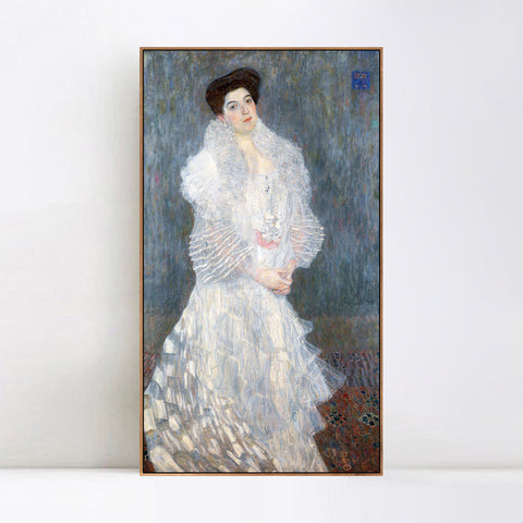 INVIN ART Framed Canvas Giclee Print Art Woman in White Dress by Gustav Klimt Wall Art Living Room Home Office Decorations