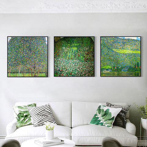 INVIN ART Combo Painting 3 Pieces Framed Canvas Giclee Print Art Series#6 by Gustav Klimt Wall Art Living Room Home Office Decorations