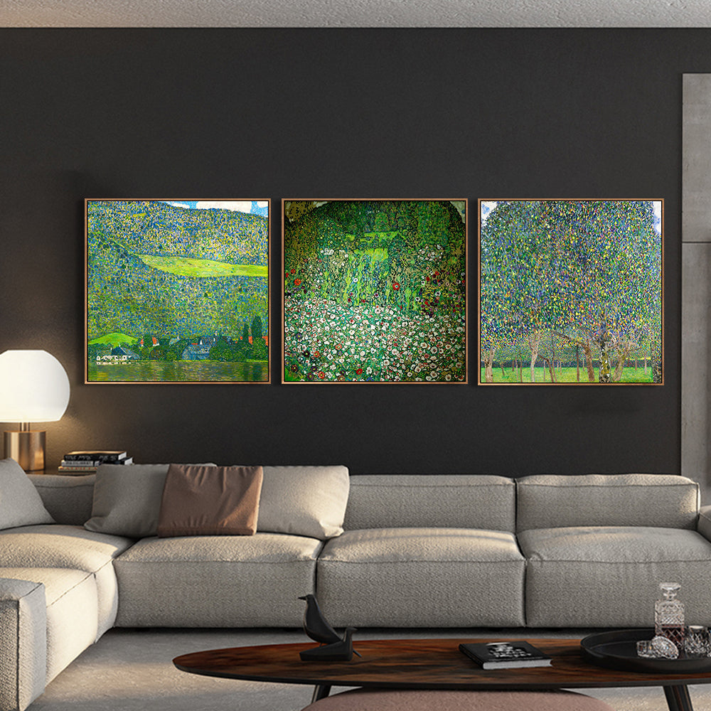 INVIN ART Combo Painting 3 Pieces Framed Canvas Giclee Print Art Series#6 by Gustav Klimt Wall Art Living Room Home Office Decorations