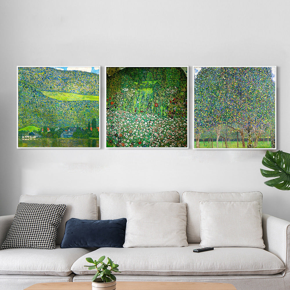 INVIN ART Combo Painting 3 Pieces Framed Canvas Giclee Print Art Series#6 by Gustav Klimt Wall Art Living Room Home Office Decorations