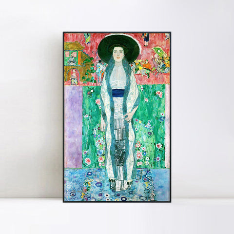 INVIN ART Framed Canvas Giclee Print Art Woman with Hat by Gustav Klimt Wall Art Living Room Home Office Decorations