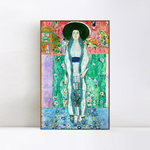 INVIN ART Framed Canvas Giclee Print Art Woman with Hat by Gustav Klimt Wall Art Living Room Home Office Decorations