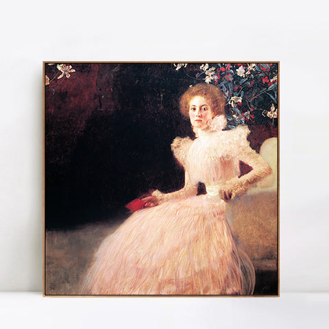INVIN ART Framed Canvas Giclee Print Art Seated Woman by Gustav Klimt Wall Art Living Room Home Office Decorations
