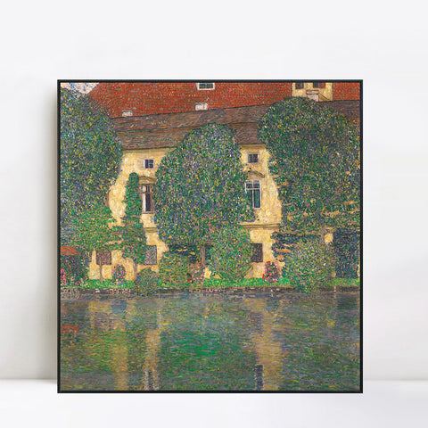 INVIN ART Framed Canvas Giclee Print Art House#2 by Gustav Klimt Wall Art Living Room Home Office Decorations