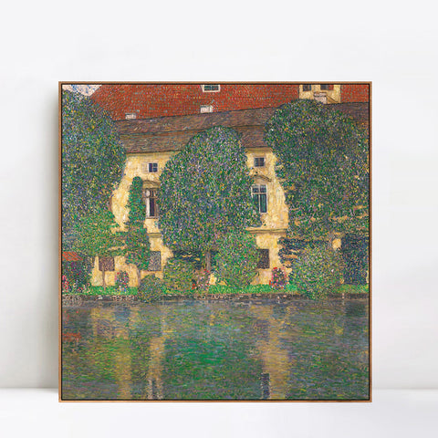 INVIN ART Framed Canvas Giclee Print Art House#2 by Gustav Klimt Wall Art Living Room Home Office Decorations