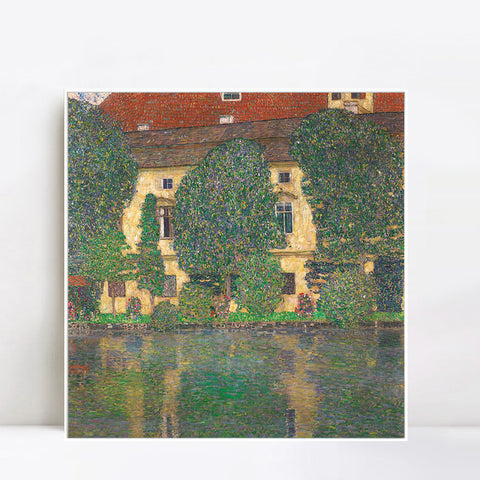 INVIN ART Framed Canvas Giclee Print Art House#2 by Gustav Klimt Wall Art Living Room Home Office Decorations
