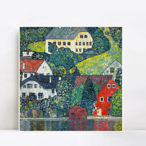 INVIN ART Framed Canvas Giclee Print Art Houses at Unterach by Gustav Klimt Wall Art Living Room Home Office Decorations