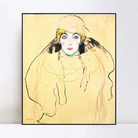 INVIN ART Framed Canvas Giclee Print Art Woman in Yellow by Gustav Klimt Wall Art Living Room Home Office Decorations