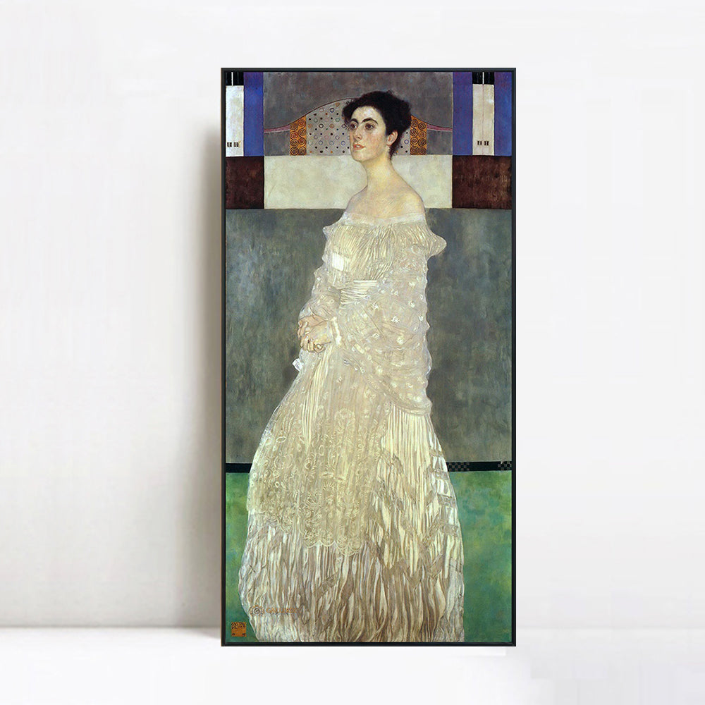 INVIN ART Framed Canvas Giclee Print Art Woman in White Dress#3 by Gustav Klimt Wall Art Living Room Home Office Decorations