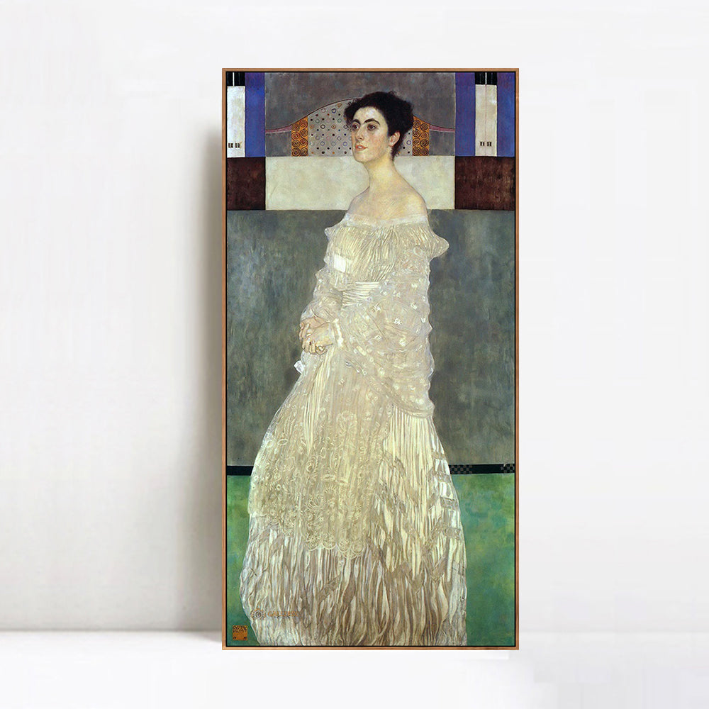 INVIN ART Framed Canvas Giclee Print Art Woman in White Dress#3 by Gustav Klimt Wall Art Living Room Home Office Decorations