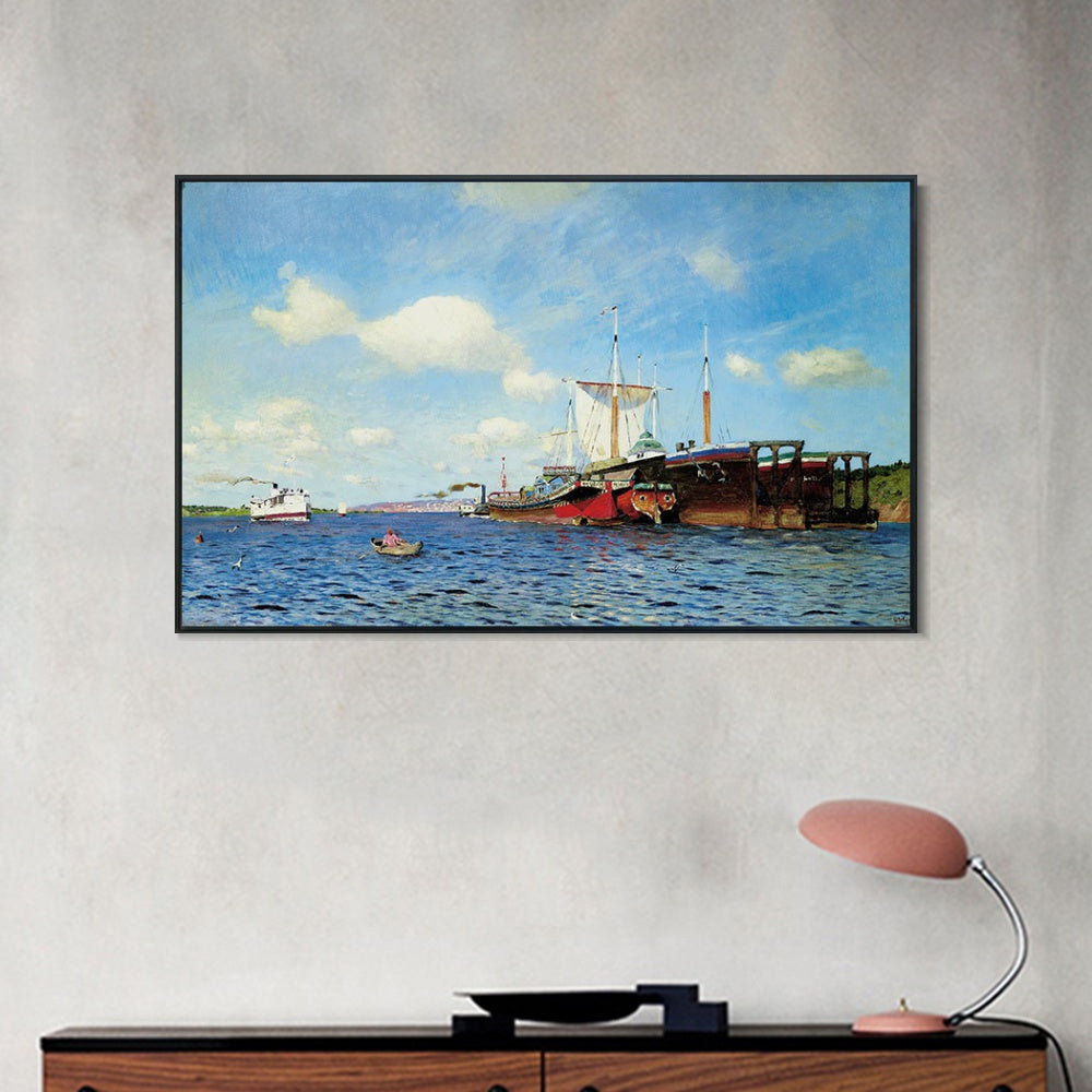INVIN ART Framed Canvas Haystacks by Isaac Levitan Wall Art