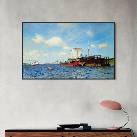 INVIN ART Framed Canvas Haystacks by Isaac Levitan Wall Art Living Room Home Office Decorations