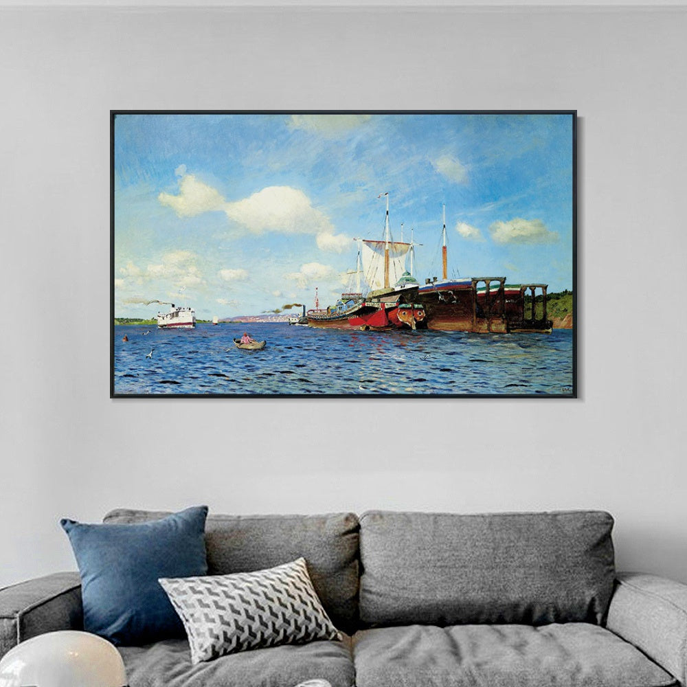 INVIN ART Framed Canvas Haystacks by Isaac Levitan Wall Art