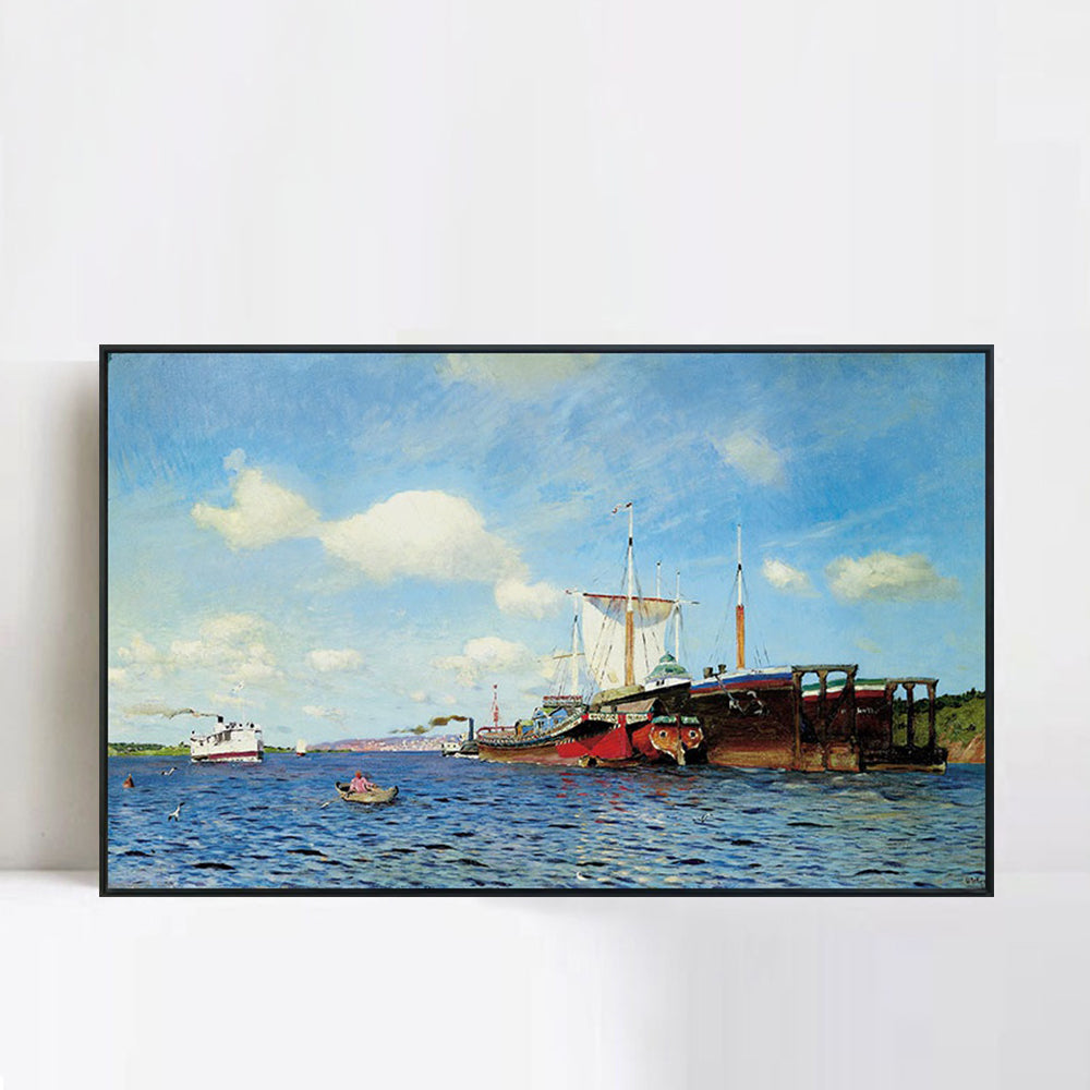 INVIN ART Framed Canvas Haystacks by Isaac Levitan Wall Art