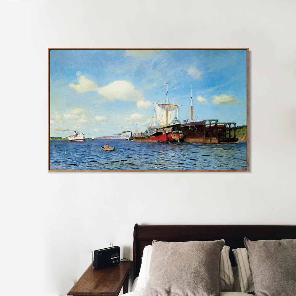 INVIN ART Framed Canvas Haystacks by Isaac Levitan Wall Art