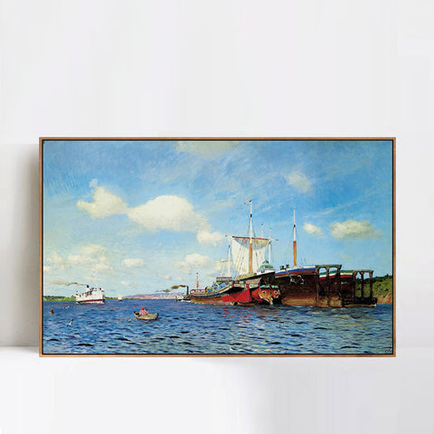 INVIN ART Framed Canvas Haystacks by Isaac Levitan Wall Art Living Room Home Office Decorations