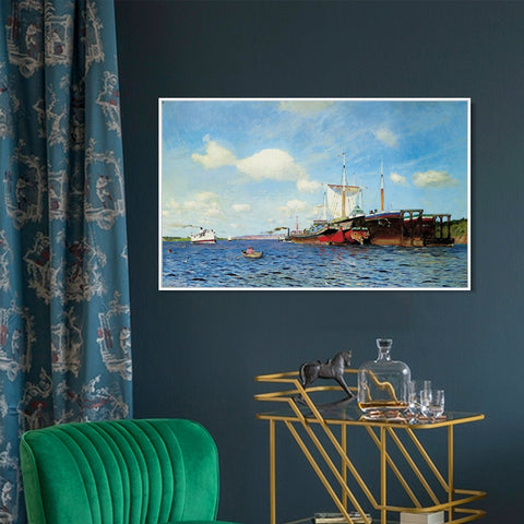 INVIN ART Framed Canvas Haystacks by Isaac Levitan Wall Art Living Room Home Office Decorations