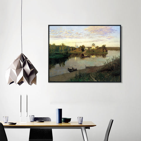 INVIN ART Framed Canvas Giclee Print Series#9 by Isaac Levitan Wall Art Living Room Home Office Decorations