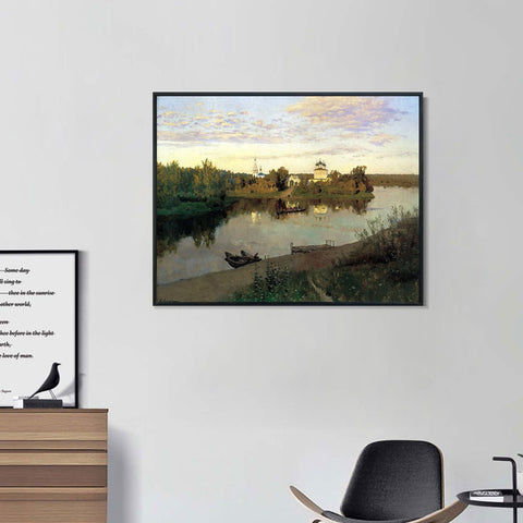 INVIN ART Framed Canvas Giclee Print Series#9 by Isaac Levitan Wall Art Living Room Home Office Decorations