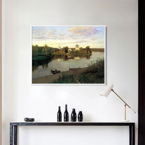 INVIN ART Framed Canvas Giclee Print Series#9 by Isaac Levitan Wall Art Living Room Home Office Decorations