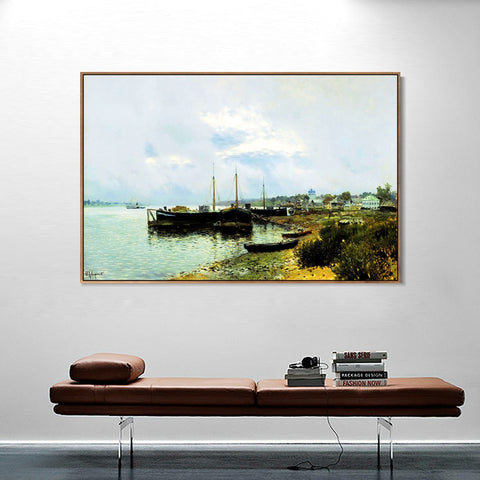 INVIN ART Framed Canvas Giclee Print After the Rain by Isaac Levitan Wall Art Living Room Home Office Decorations