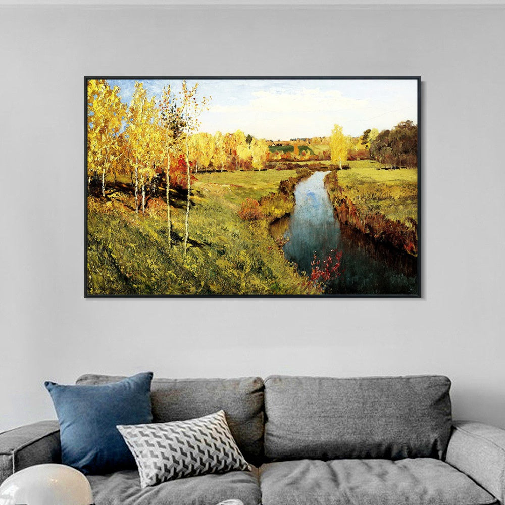 INVIN ART Framed Canvas Giclee Print golden autumn 1895 by Isaac Levitan Wall Art (Black Slim Frame,24"x32")