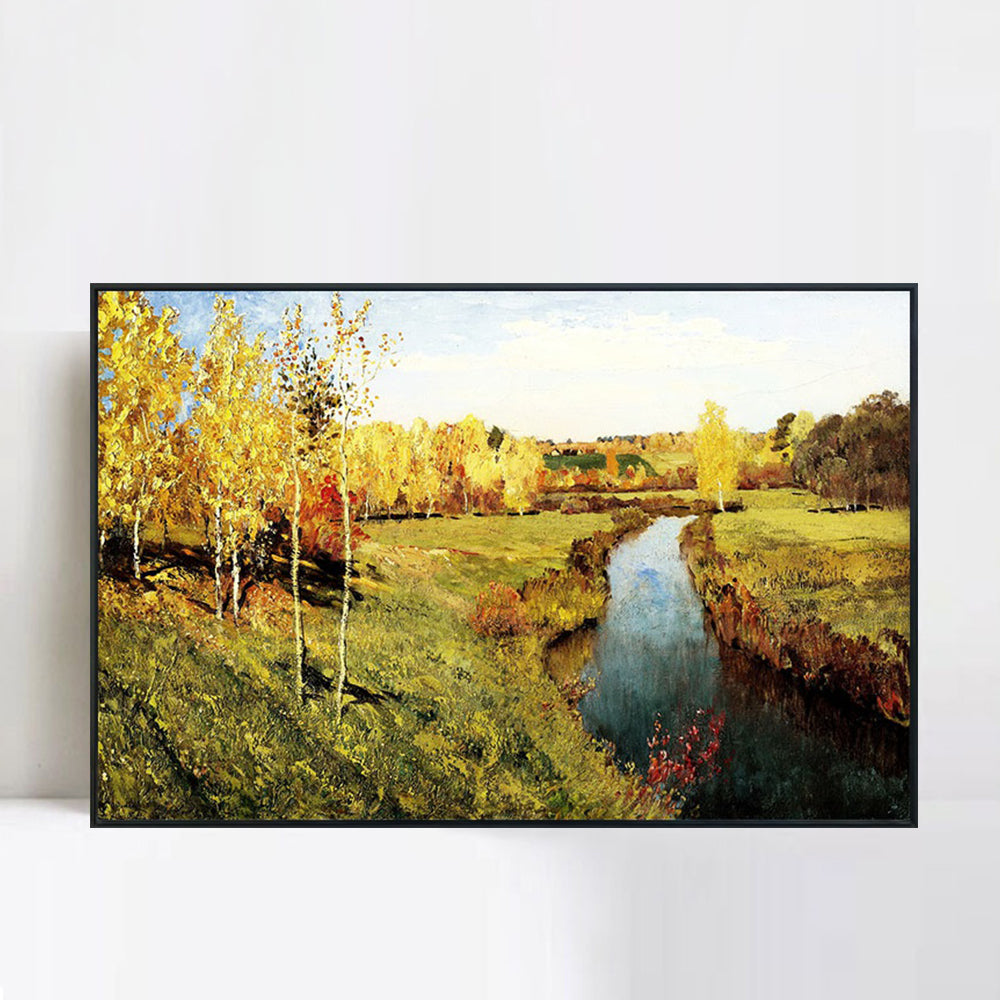 INVIN ART Framed Canvas Giclee Print golden autumn 1895 by Isaac Levitan Wall Art (Black Slim Frame,24"x32")
