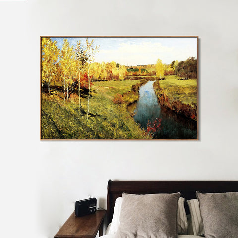 INVIN ART Framed Canvas Giclee Print golden autumn 1895 by Isaac Levitan Wall Art Living Room Home Office Decorations(Black Slim Frame,24"x32")