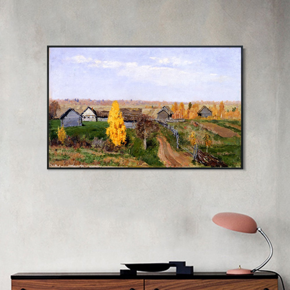 INVIN ART Framed Canvas Giclee Print Golden Autumn,in the Village by Isaac Levitan Wall Art (Black Slim Frame,24"x32")