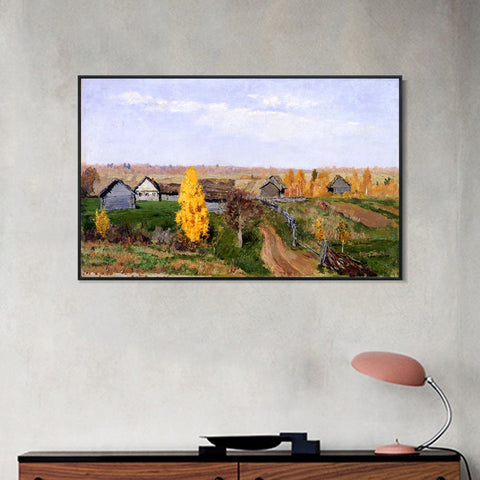 INVIN ART Framed Canvas Giclee Print Golden Autumn,in the Village by Isaac Levitan Wall Art Living Room Home Office Decorations(Black Slim Frame,24"x32")