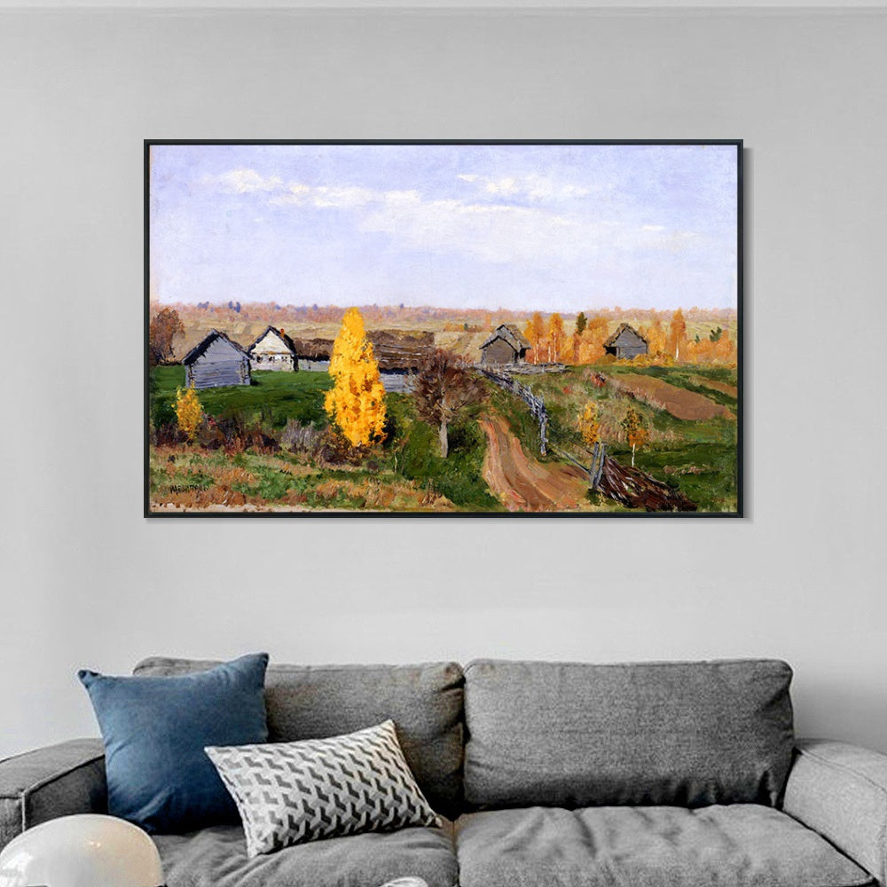 INVIN ART Framed Canvas Giclee Print Golden Autumn,in the Village by Isaac Levitan Wall Art (Black Slim Frame,24"x32")