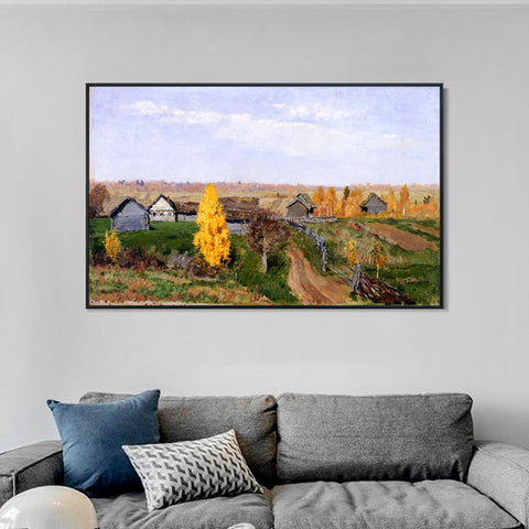 INVIN ART Framed Canvas Giclee Print Golden Autumn,in the Village by Isaac Levitan Wall Art Living Room Home Office Decorations(Black Slim Frame,24"x32")