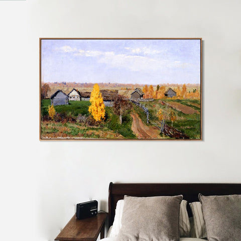 INVIN ART Framed Canvas Giclee Print Golden Autumn,in the Village by Isaac Levitan Wall Art Living Room Home Office Decorations(Black Slim Frame,24"x32")